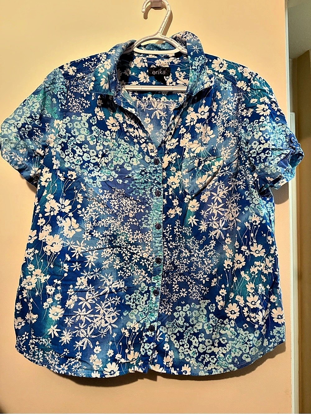 erika Floral Button Down Blue & White Size petite xl
